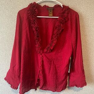 Multiples Crimson Ruffle Trim Blouse